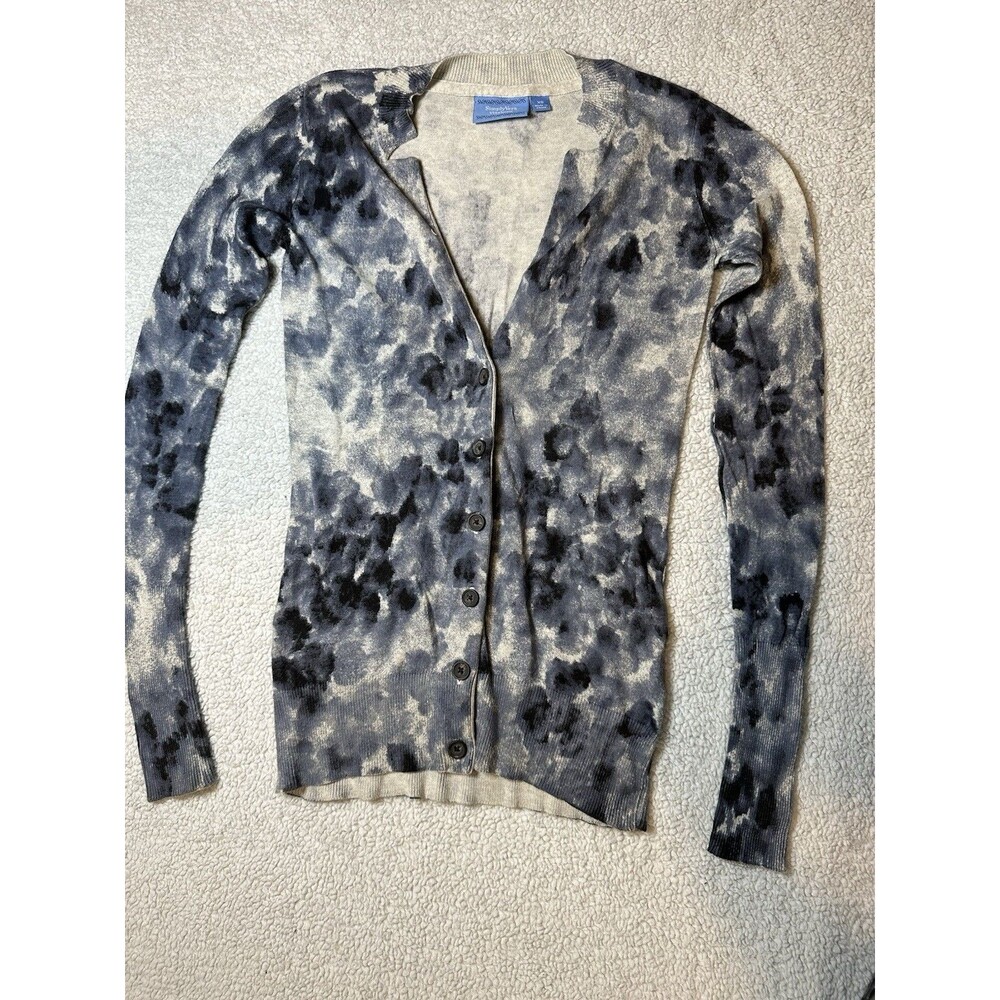 Simply Vera Wang Cardigan Women XS Blue Cream Floral Long Sleeve Button Front